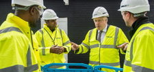 G.Network engineers with Boris Johnson at G.Network yard in Uxbridge.