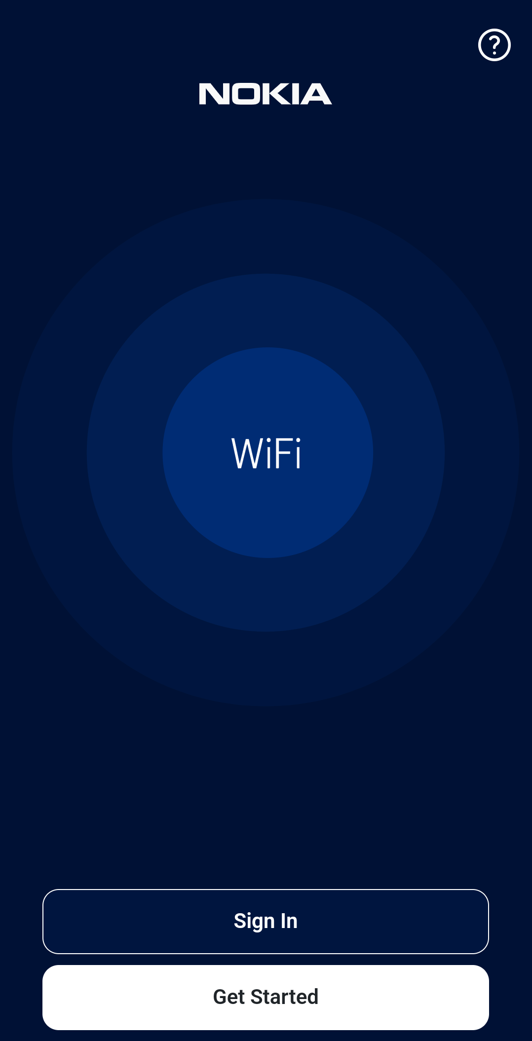 Nokia App home screen demonstrating how to get started with Full-On WiFi