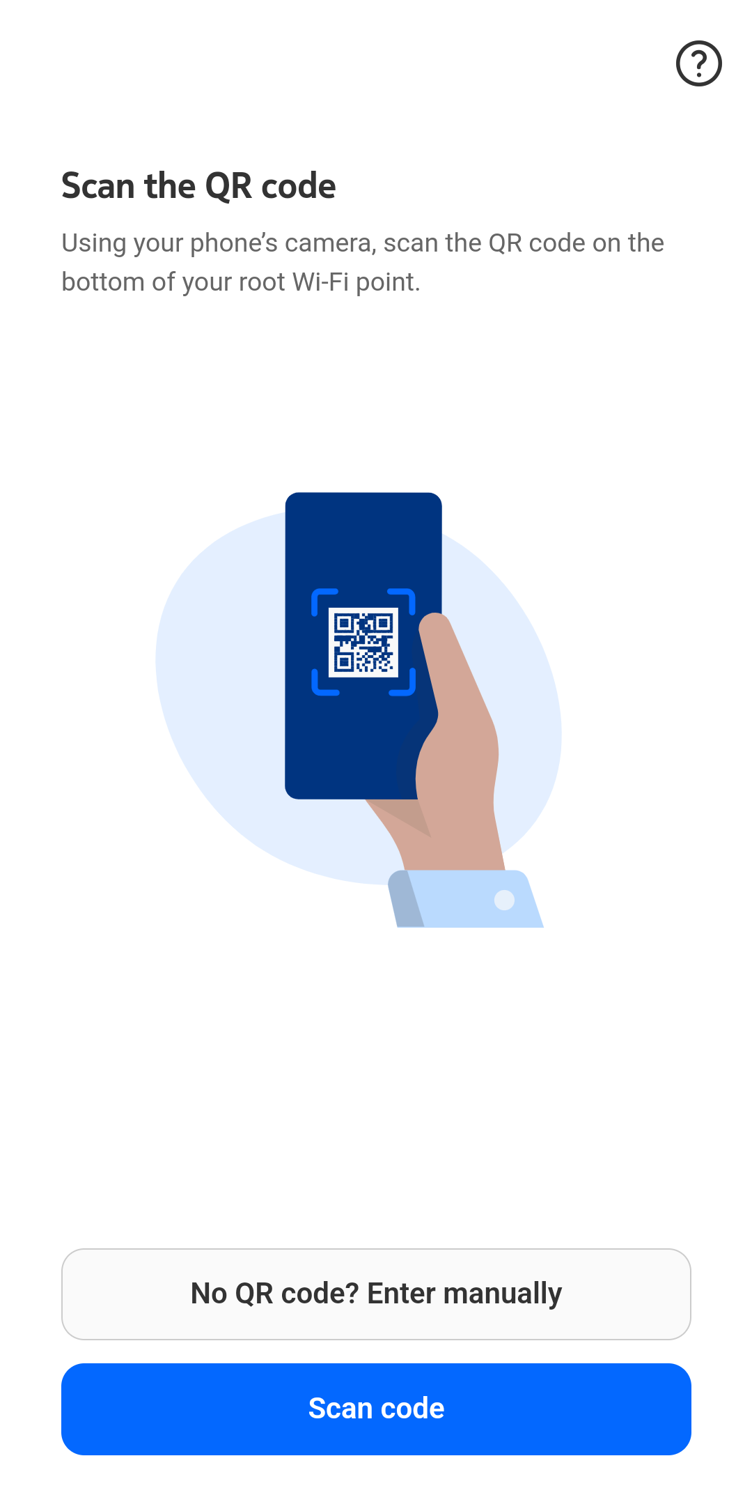 Nokia App progress screen showing how to scan the QR code on the WiFi root point.