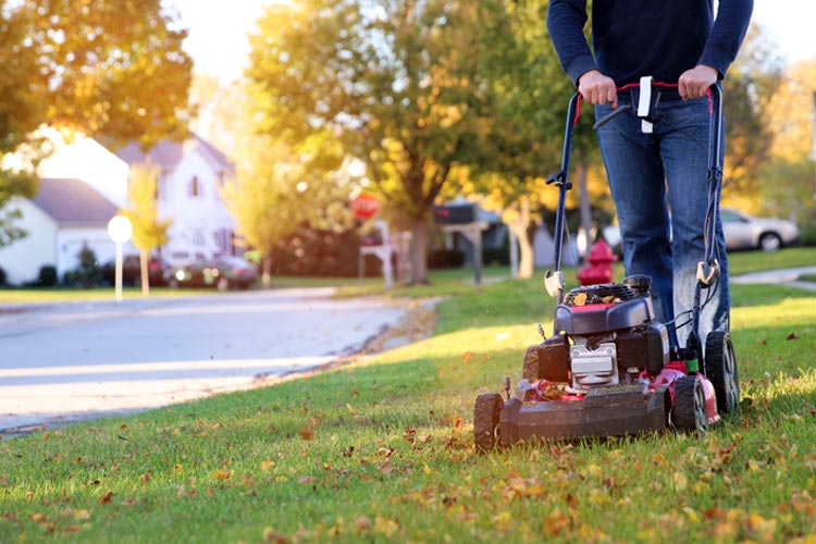Mowing the grass with a lawn mower in sunny summer. Who’s Responsible If My Neighbor’s Lawnmower Kicks Up a Rock That Shatters My Windshield?