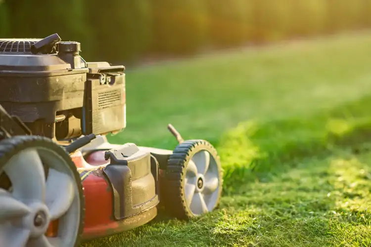 Lawn mower on green grass. If a Neighbor's Lawnmower Kicks up a Rock and Shatters Your Windshield, Who's Responsible?
