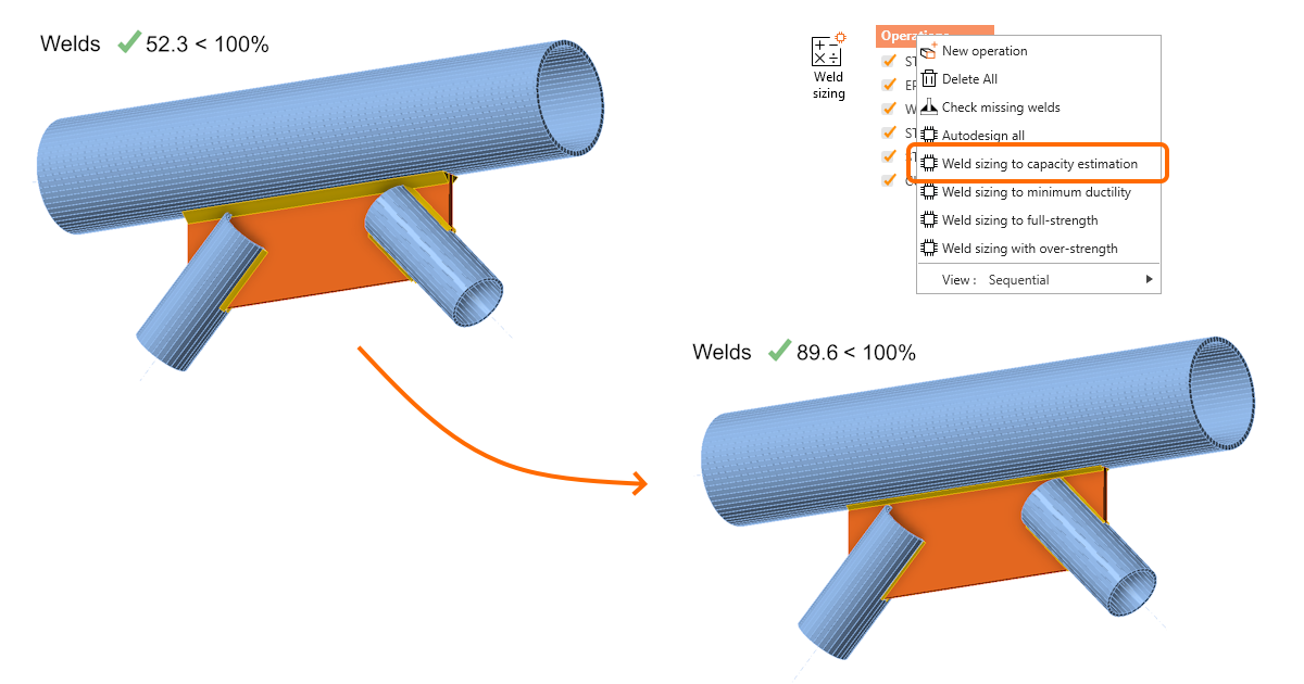 Weld sizing to capacity estimation