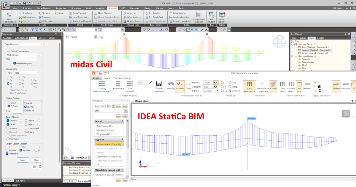 Midas Civil BIM link for design of three-span post-tensioned bridge (EN)