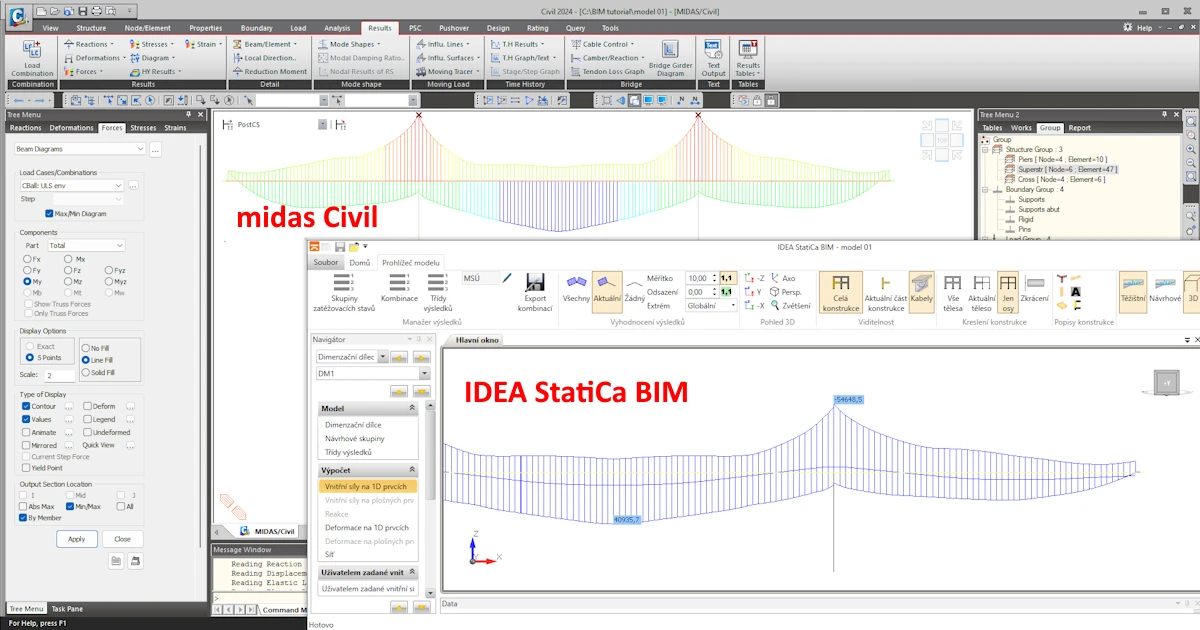 Midas Civil BIM link for design of three-span post-tensioned bridge (EN)