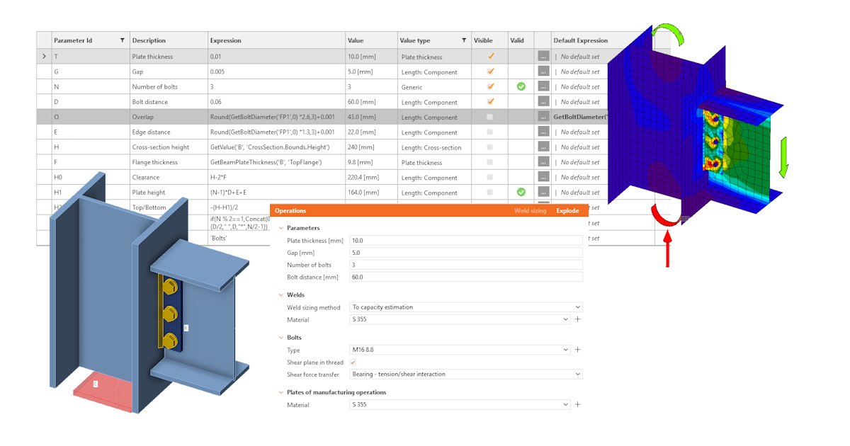 Parametrisches Design in IDEA StatiCa Connection – Einschnittiger Stahlanschluss mit Fahnenblech