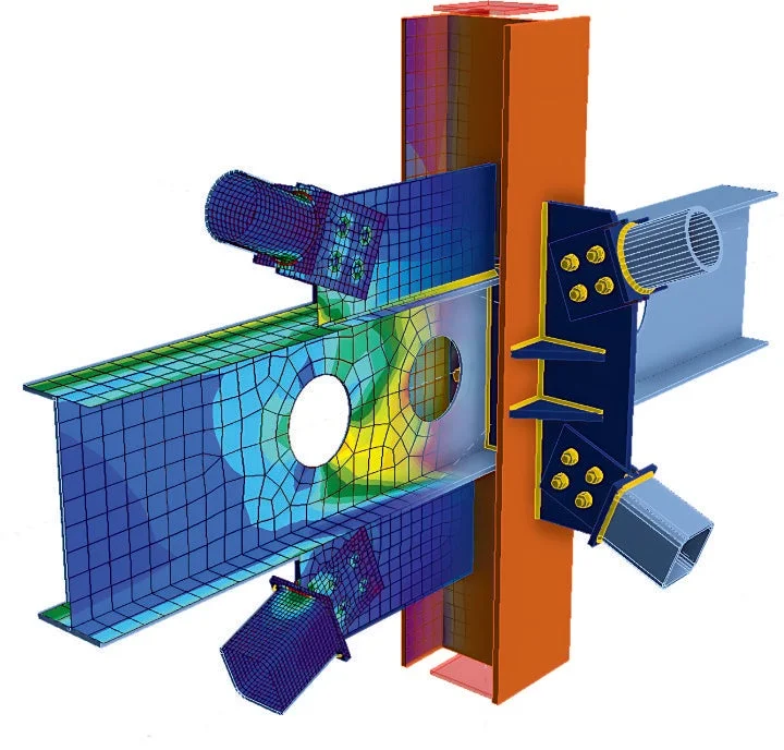 Steel connection in various phases of design