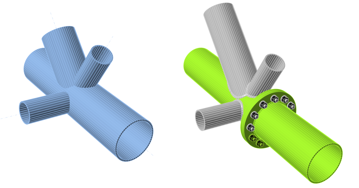 IDEA StatiCa Connection step-by-step tutorial for the structural design of steel connection of a tubular 3D frame.  Structural design of welded and bolted steel connections.