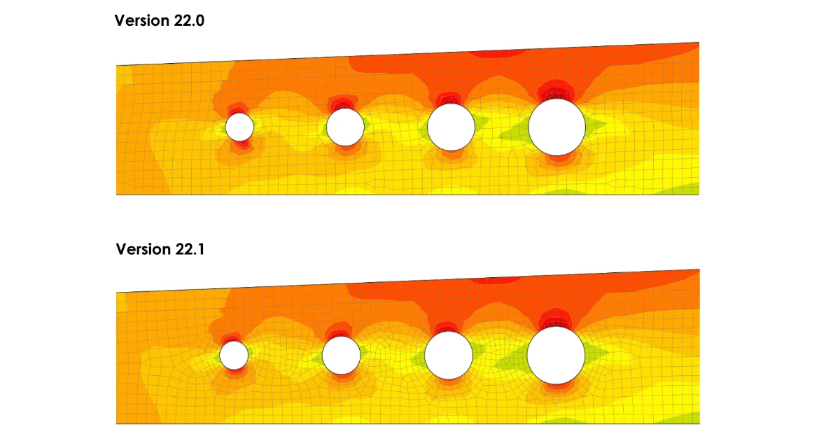 IDEA StatiCa 22.1 makes a structural design of mesh around openings and above supports more accurate. The new mesh implementation leads to reducing the triangular finite elements around circular openings.