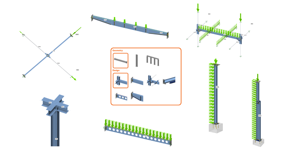 Průvodce modelováním pro typické případy v aplikaci Steel Member