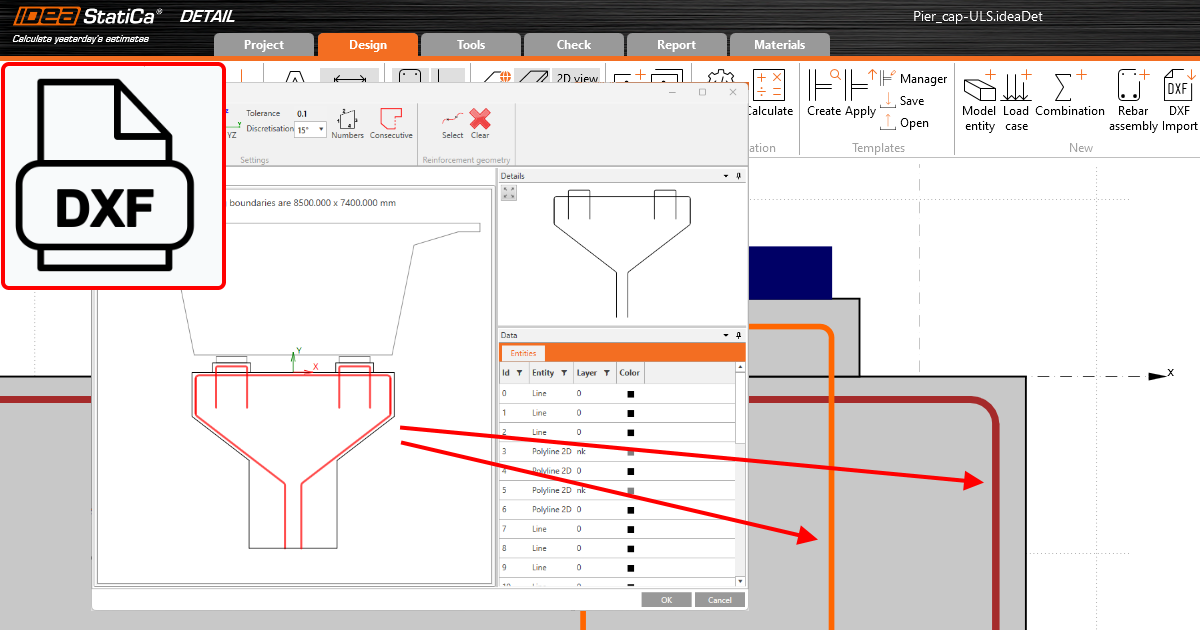 Import výztuže ze souborů DXF v aplikaci IDEA StatiCa Detail