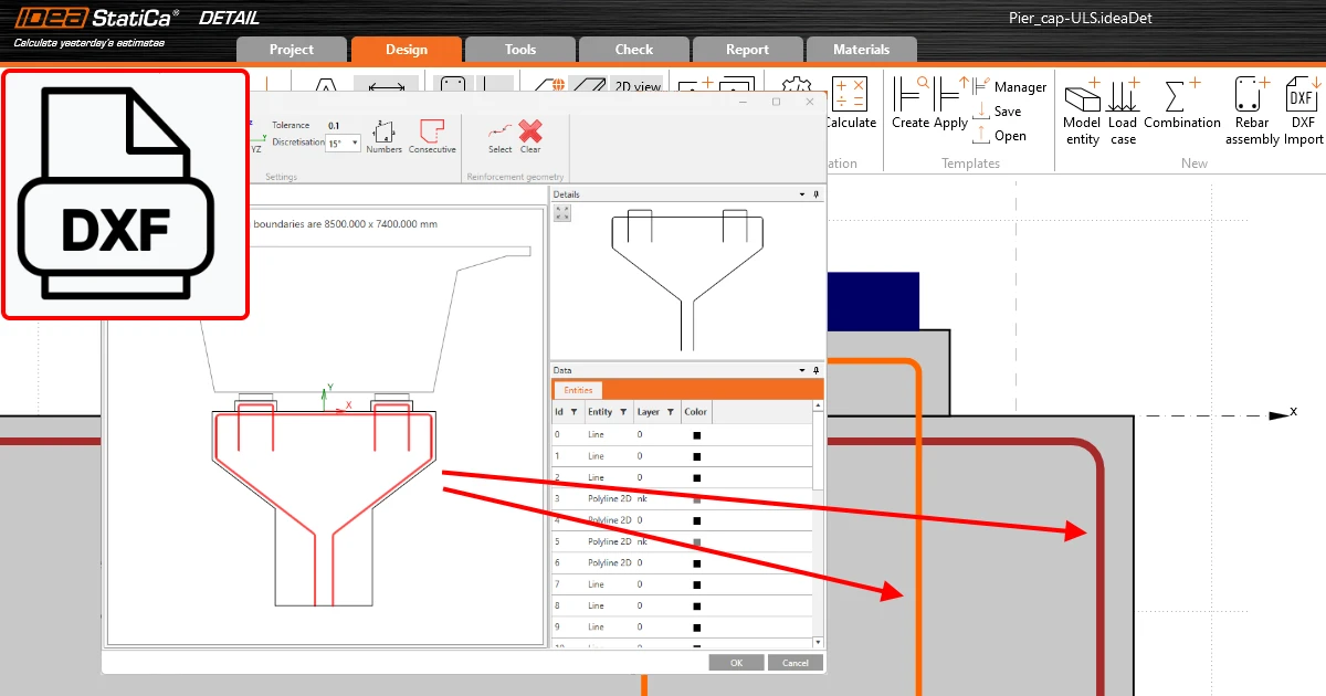 Import výztuže ze souborů DXF v aplikaci IDEA StatiCa Detail