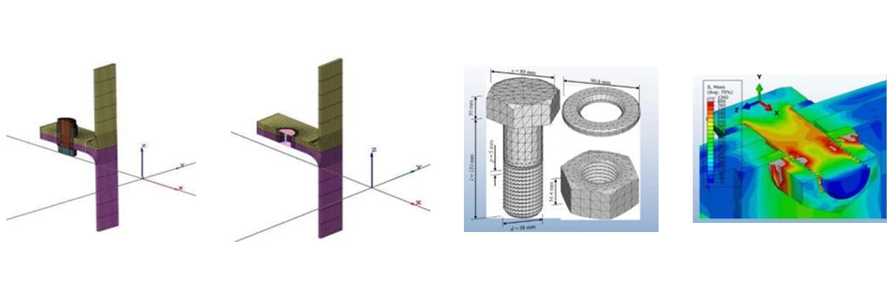 Nous avons créé *des modèles EF d'assemblages complexes* dans NASTRAN et les avons comparés. Mêmes résultats.