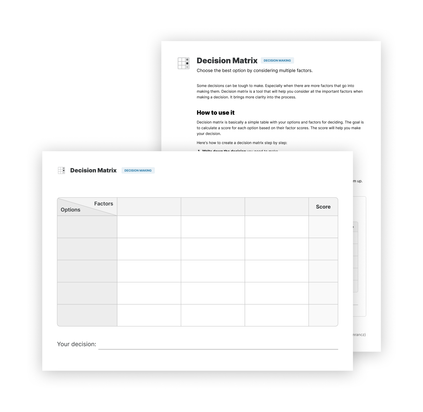 Preview of the decision matrix template.