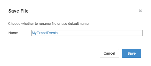 Save File popup with a filename entered in the Name box