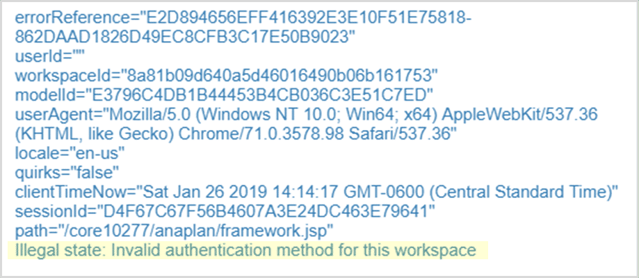 The details of what an error message about an invalid authentication method would contain.
