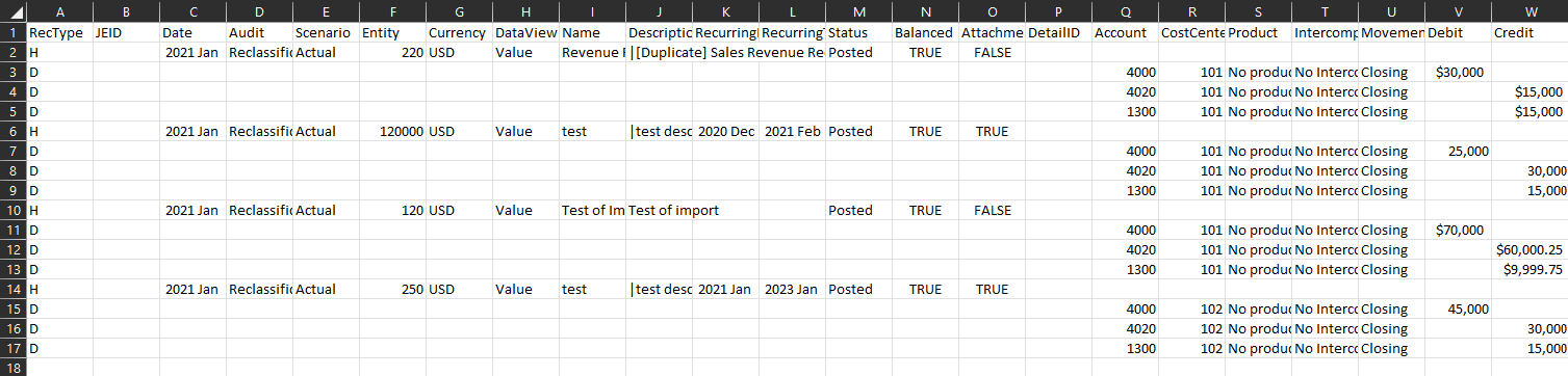 Bulk import journal entries
