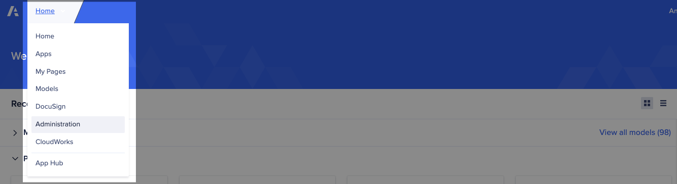 [Administration] が選択されている Anaplan のナビゲーション バー