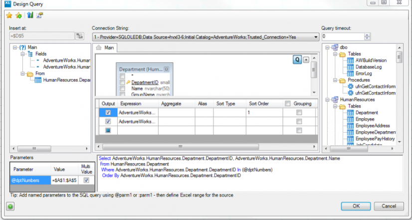 Example of a query using the IN clause