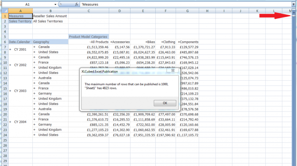 Excess rows and columns