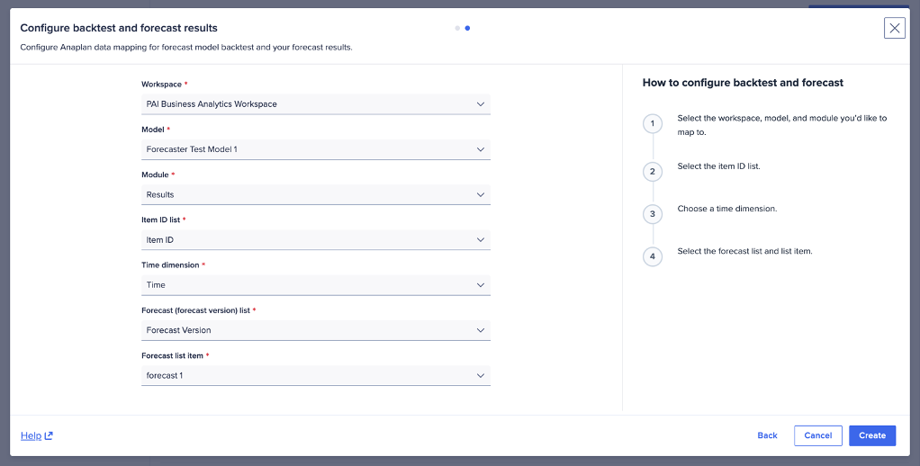 A configuration example for backtest and forecast results.