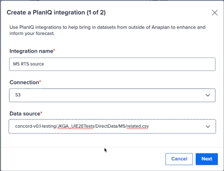 Creation dialog for PlanIQ (1 of 2). This menu shows three dropdown screens.