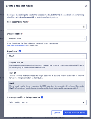 View of Anaplan user interface to create a forecast model.