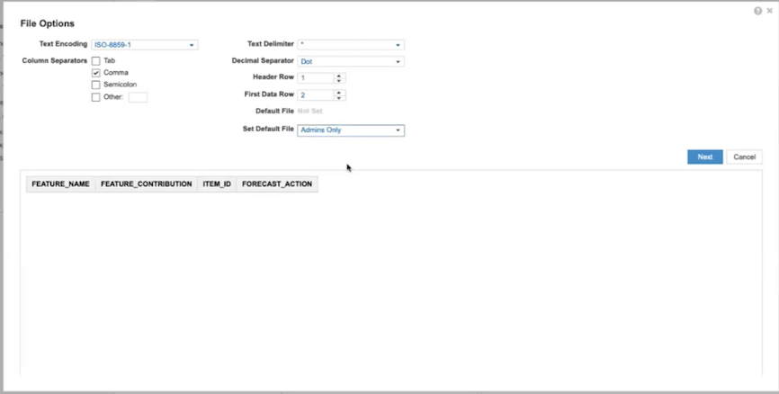 Create an item-level explainability feature names list and import ...