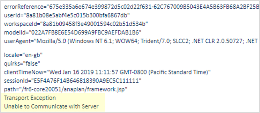 An image of the type of message a customer might encounter with a transport exception error.