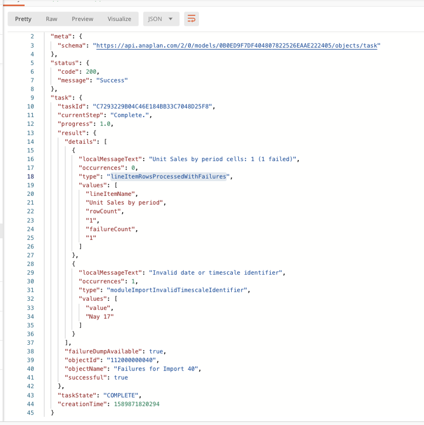 A screenshot that show the incorrect mapping (spelling error 'Nay 17') through API calls.