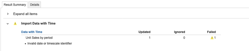 The result screen when an incorrect name for Time has been used.