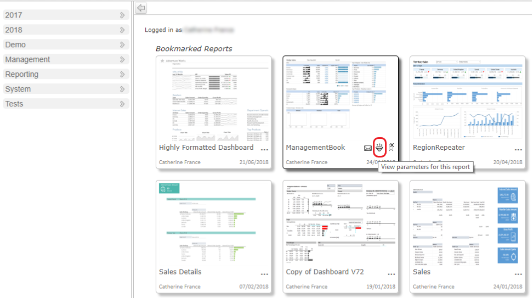 Opening web reports using parameters