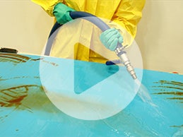 Reduced water pressure and correct positioning are important to control overspray and avoid cross contamination.