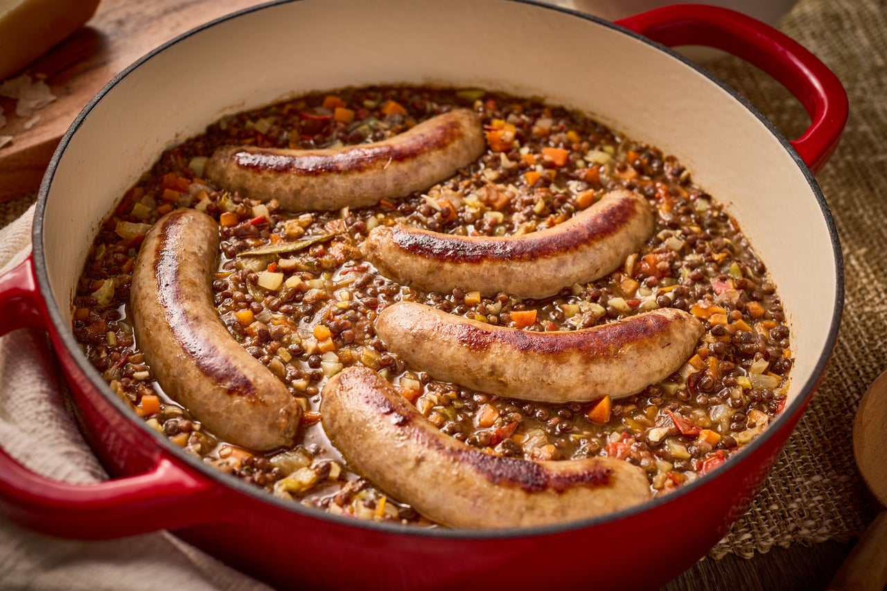 Stewed Black Lentils with Sweet Italian Sausage