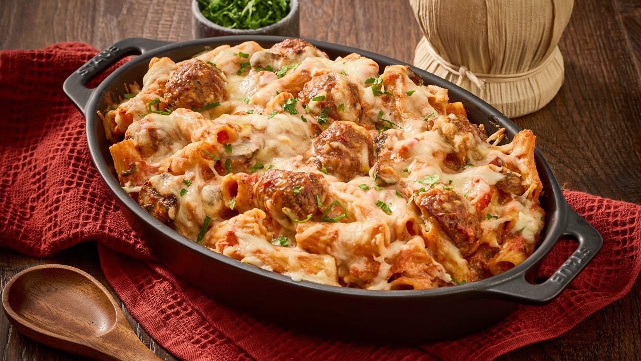 Pasta al Forno with Mozzarella Rustica Meatballs
