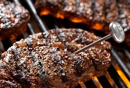 A steak on a grill