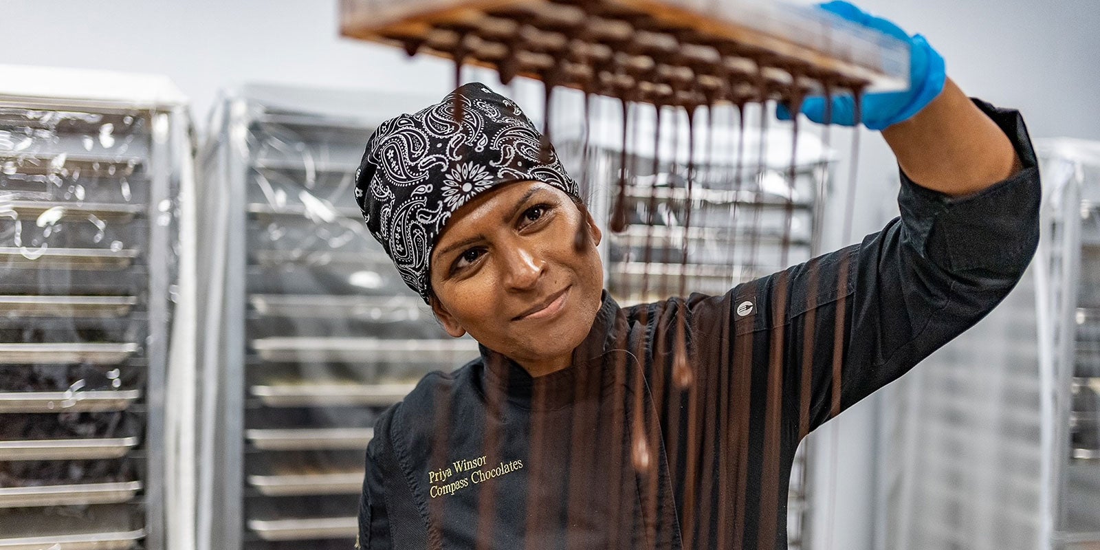 A woman smiling at the camera