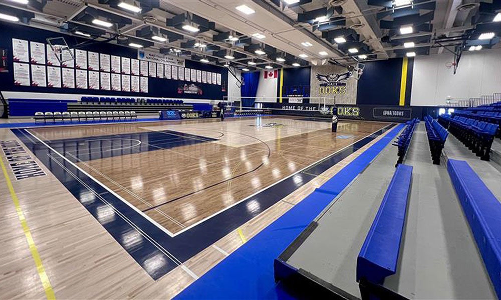 A basketball court in a gym