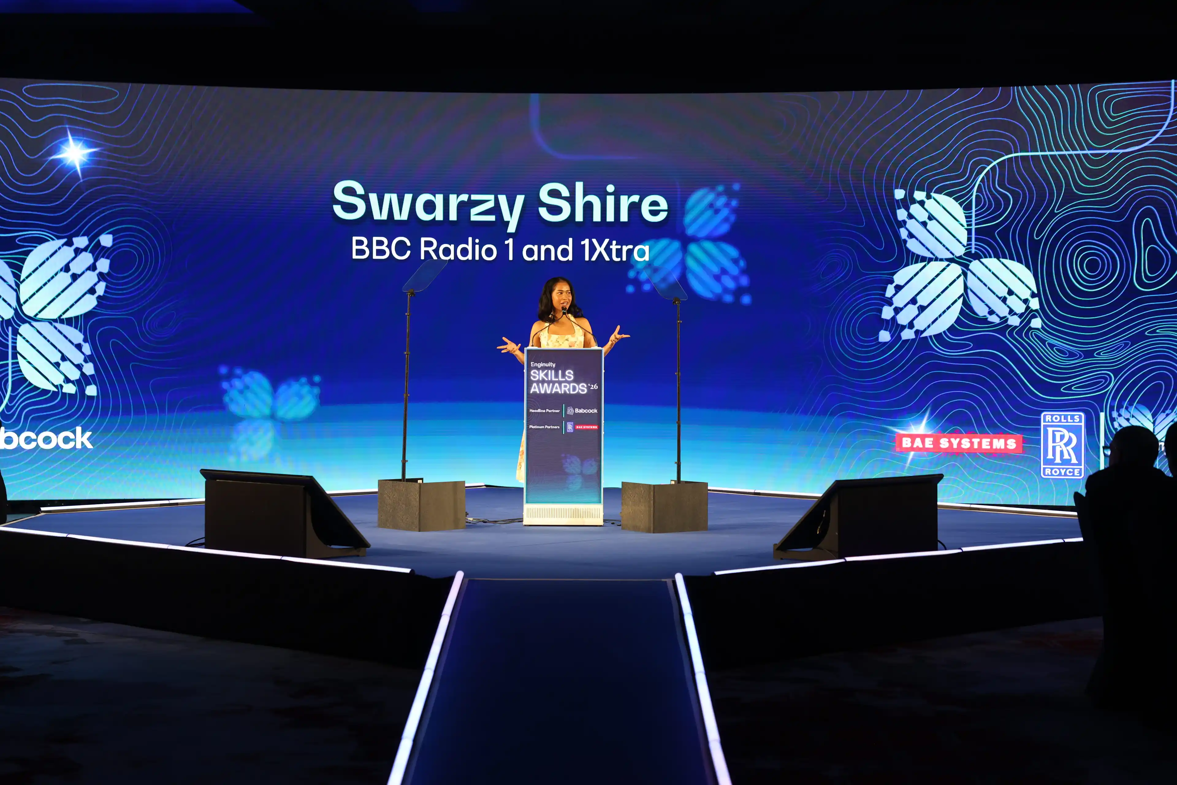 Swarzy Shire on stage at Enginuity Skills Awards 2026