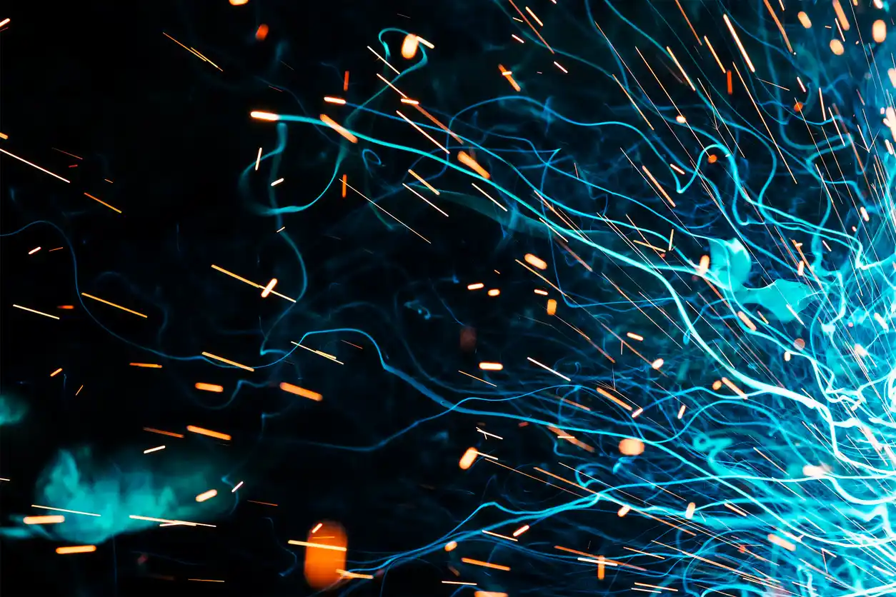 Welding sparks and smoke