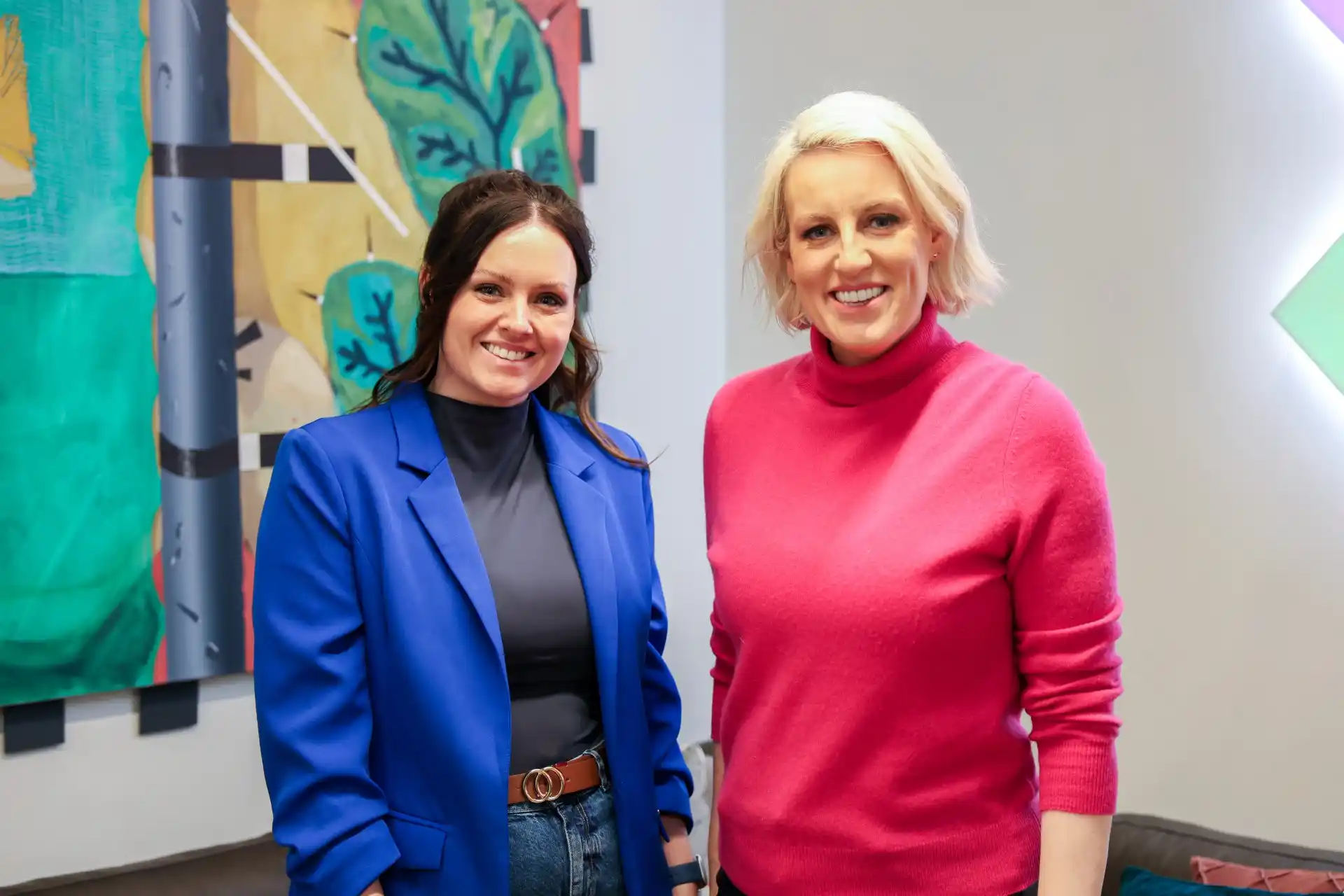 Ruth Amos and Steph McGovern at the podcast studio