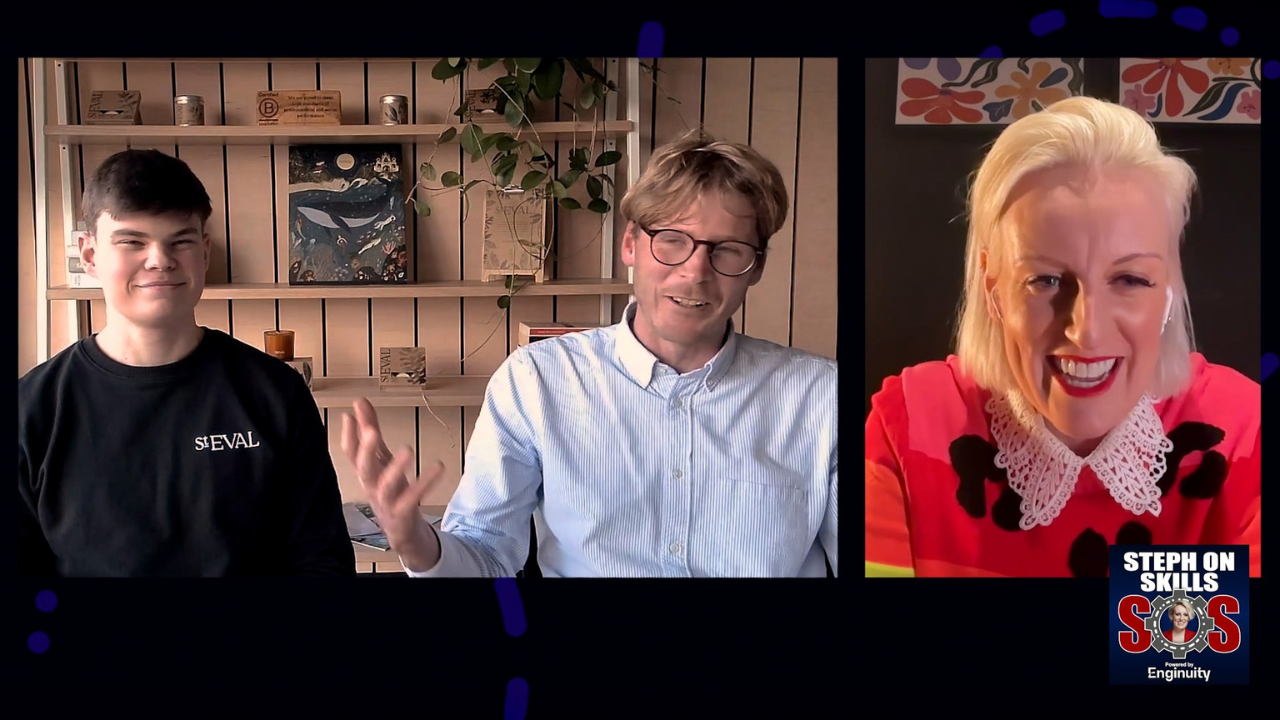 Steph with Harry Young-Jamieson, the Managing Director (now CEO) of St Eval Candles, and one of the firm’s young apprentices, Cameron. 