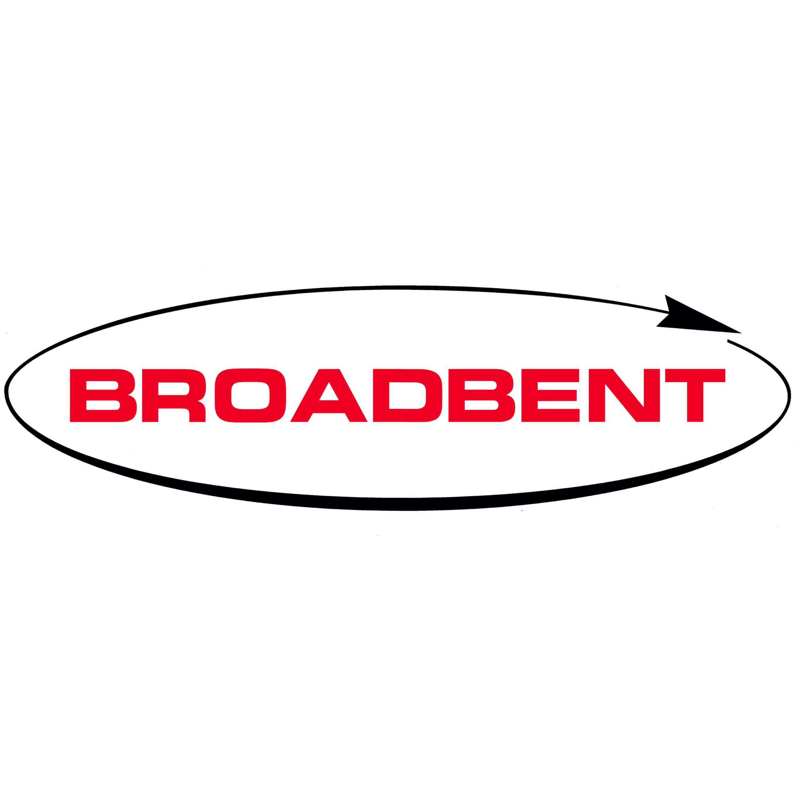 Logo for Broadbent – red text encircled by a black line with arrow in top right, on white background.