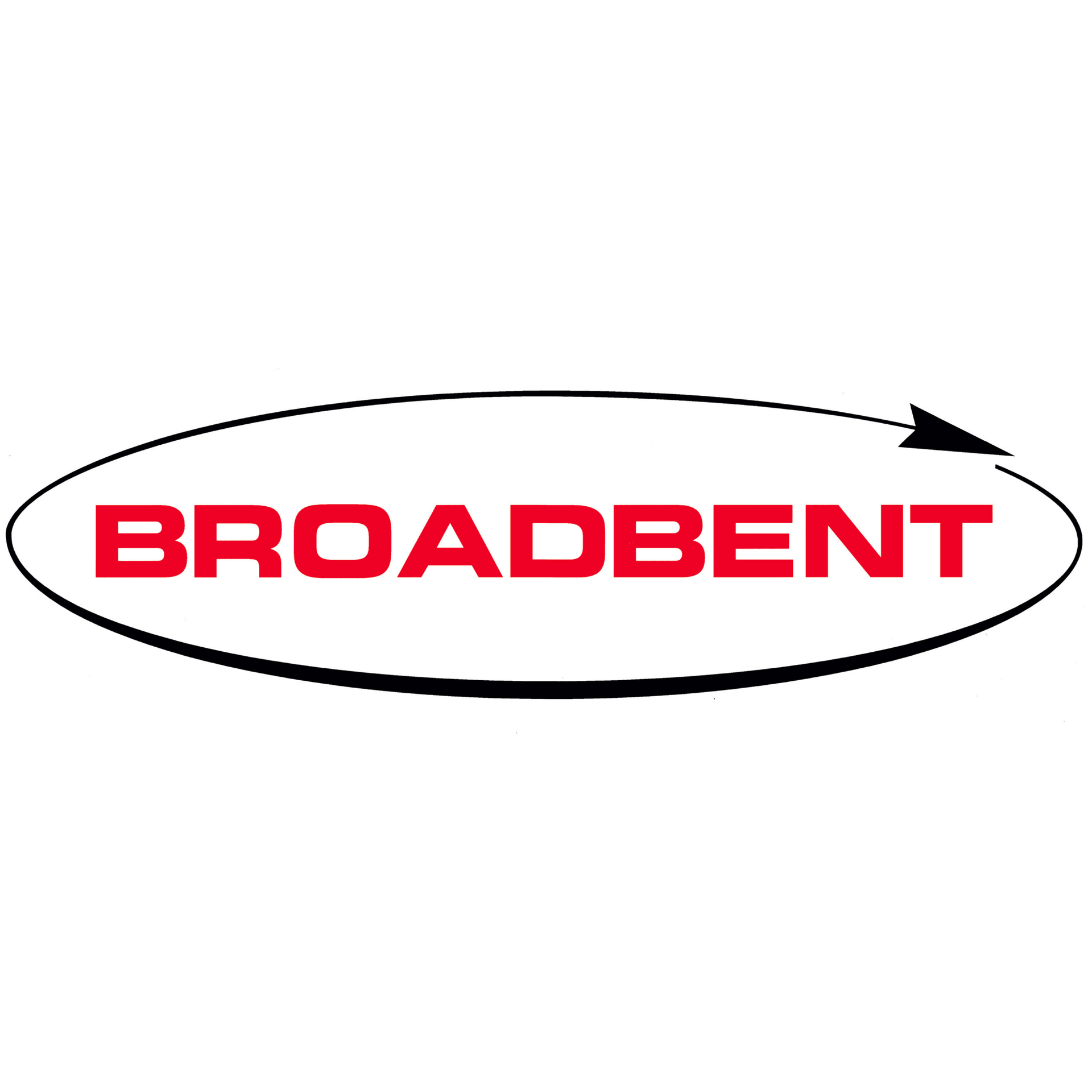Logo for Broadbent – red text encircled by a black line with arrow in top right, on white background.