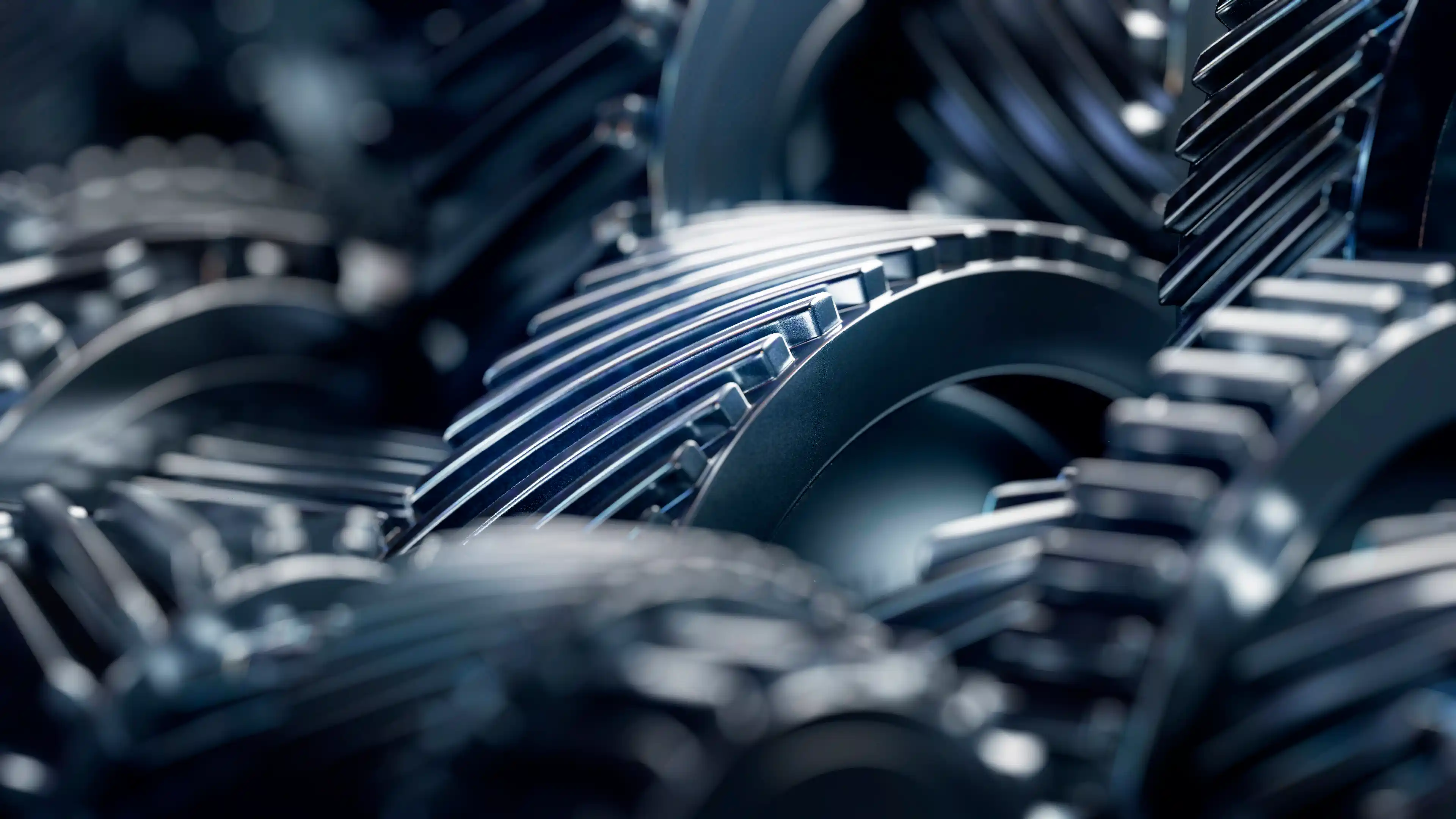 3d illustration of engine gear wheels, closeup view.