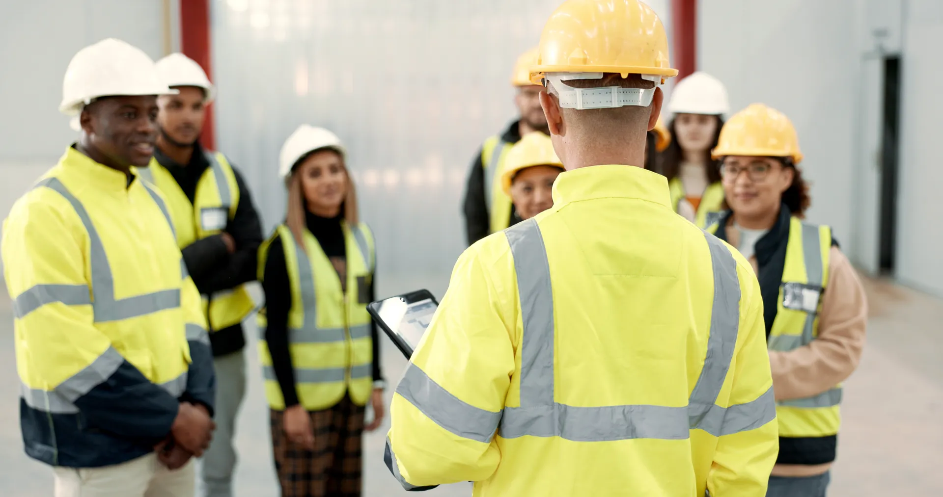 Teacher and students wearing hi-vis gear