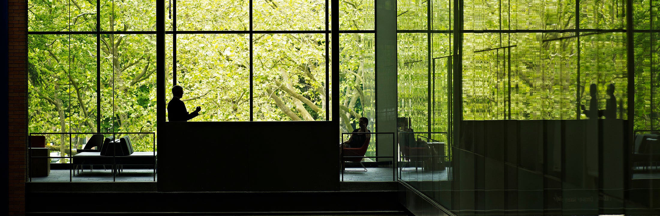 People in a green office space 
