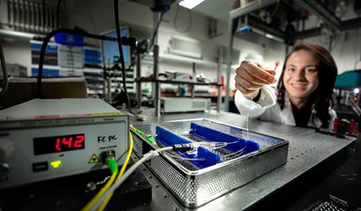 PhD candidate with equipment