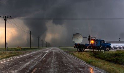 The course of a tornado is measured by equipment on a truck