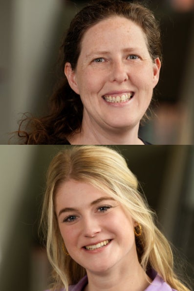 Portrait photo of lecturer Esther Schagen and student Joëlle Kat.