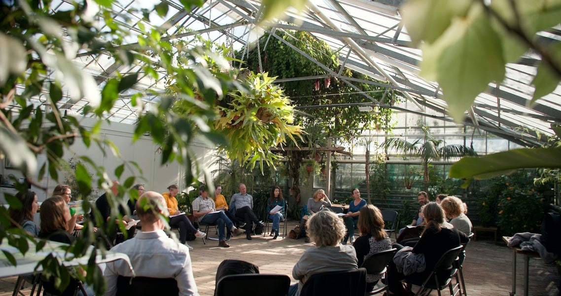 conference meeting in greenhouse